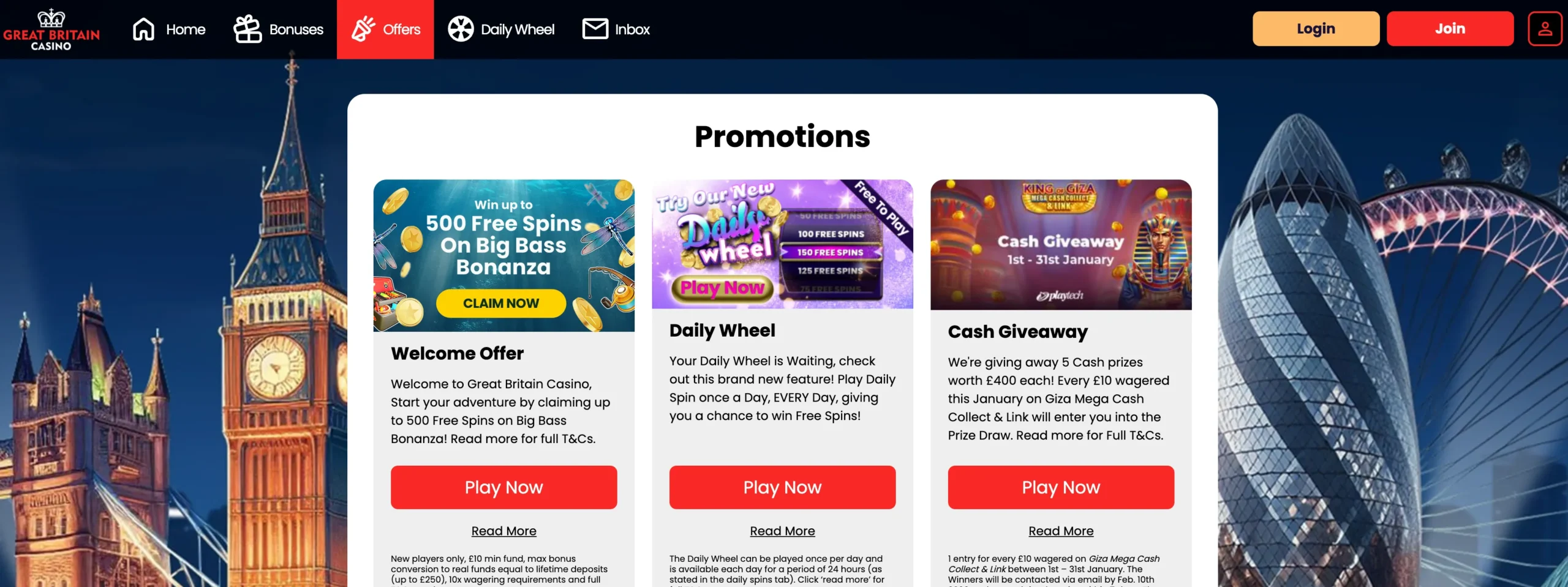 Great Britain Casino promos screenshot