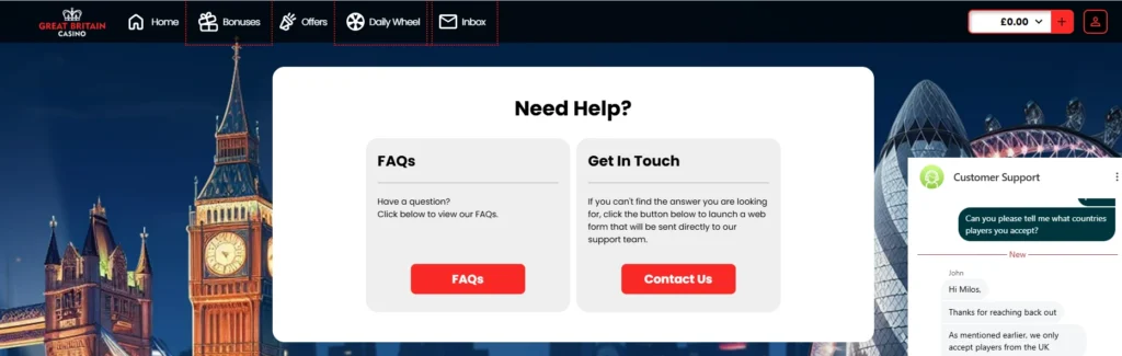 Great Britain Casino support