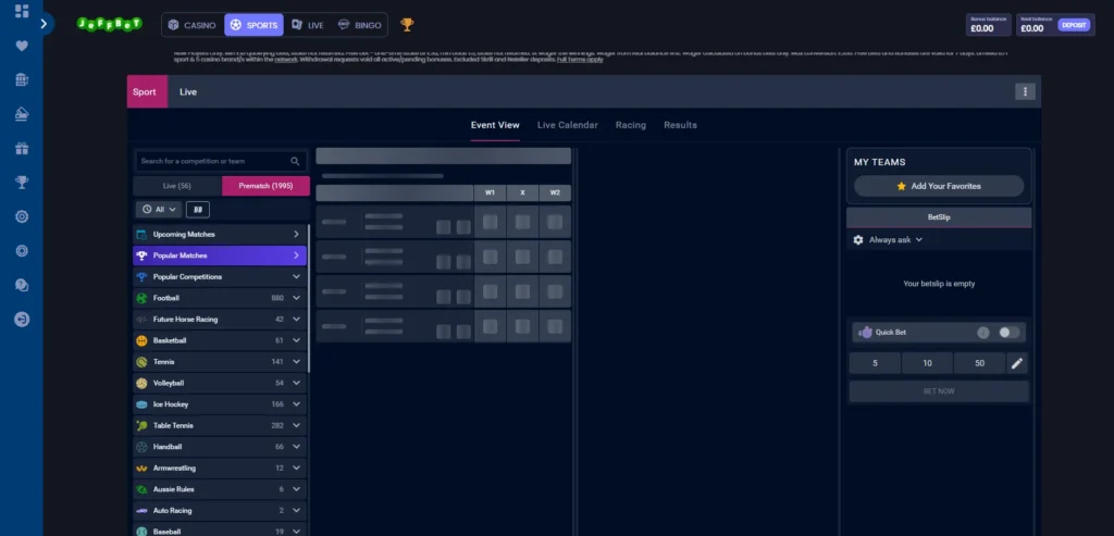 Jeffbet sports screenshot