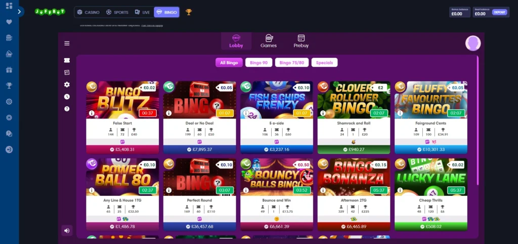 Jeffbet bingo screenshot
