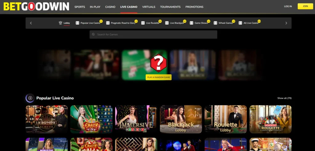 BetGoodwin live casino games